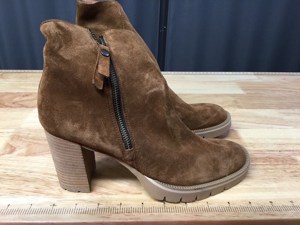 Paul Green Windstar Ankle Boot Women's 8 Brown Suede Side Zip Block Heel Bootie
